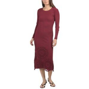SOLITAIRE Long Sleeve Crochet Floral Applique Maxi Sweater Dress